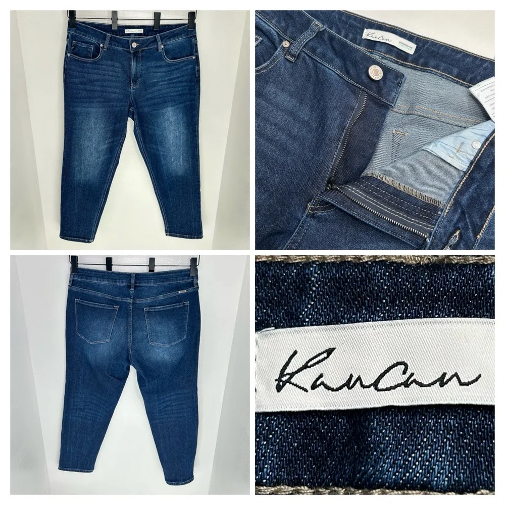 Kancan 90s Boyfriend‎ Jeans Size 14 Stretch Denim Whiskers Comfort Office 37x29